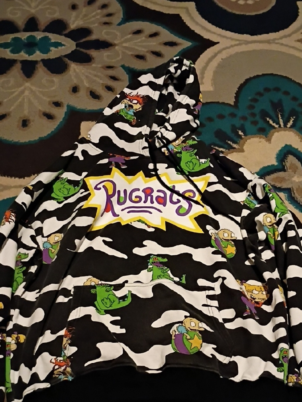 Nickelodeon Rugrats Black White Hoodie with Multicolor Characters